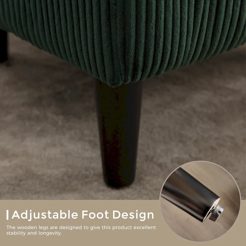 Fauteuil d'appoint tonneau en velours côtelé avec pieds en bois et coussin