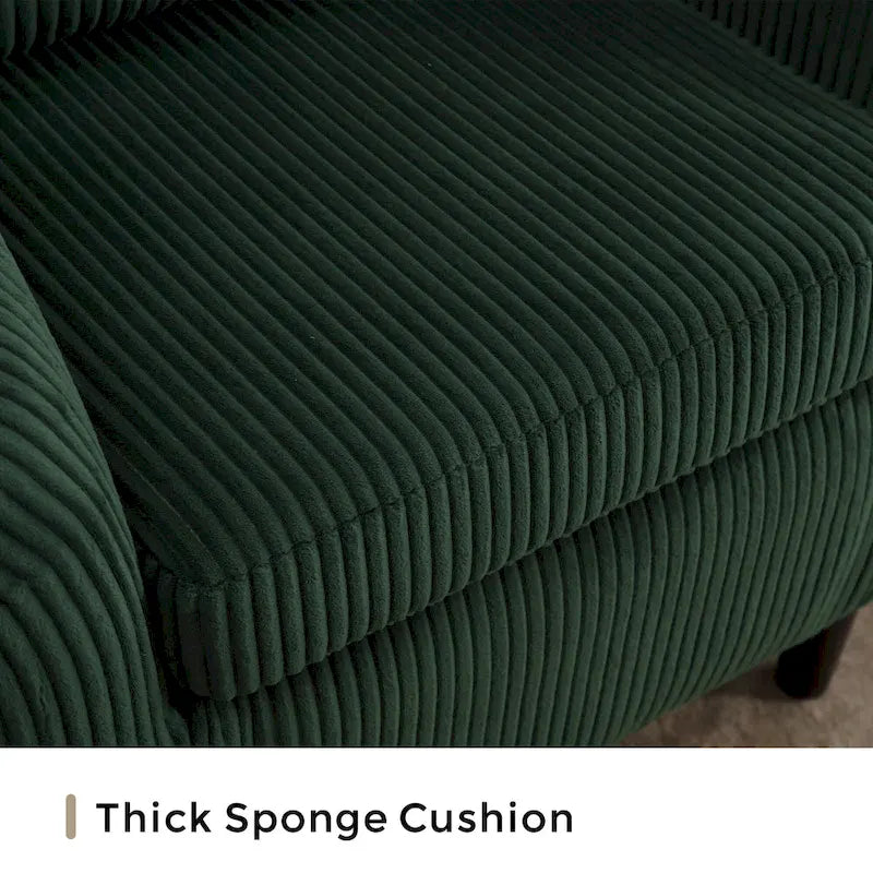 Sillón decorativo barril de pana con patas de madera y almohada