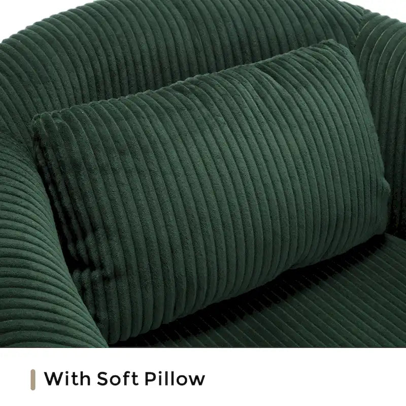 Sillón decorativo barril de pana con patas de madera y almohada