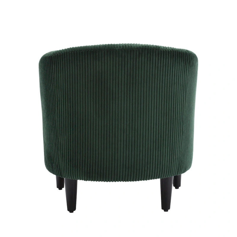 Sillón decorativo barril de pana con patas de madera y almohada