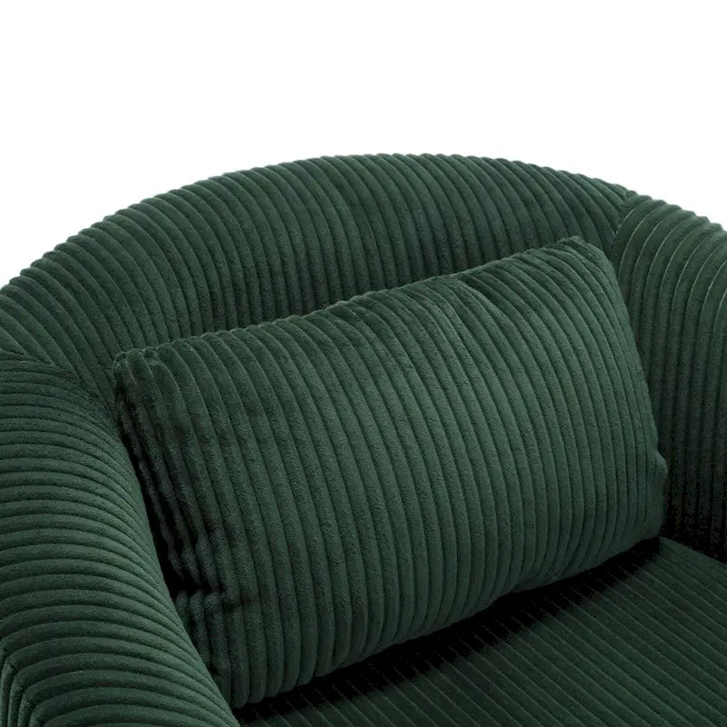 Sillón decorativo barril de pana con patas de madera y almohada