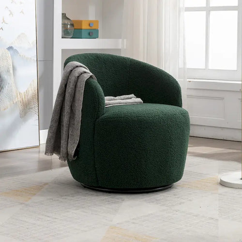 Green Modern 25.6 Swivel Barrel Chair with Metal Ring