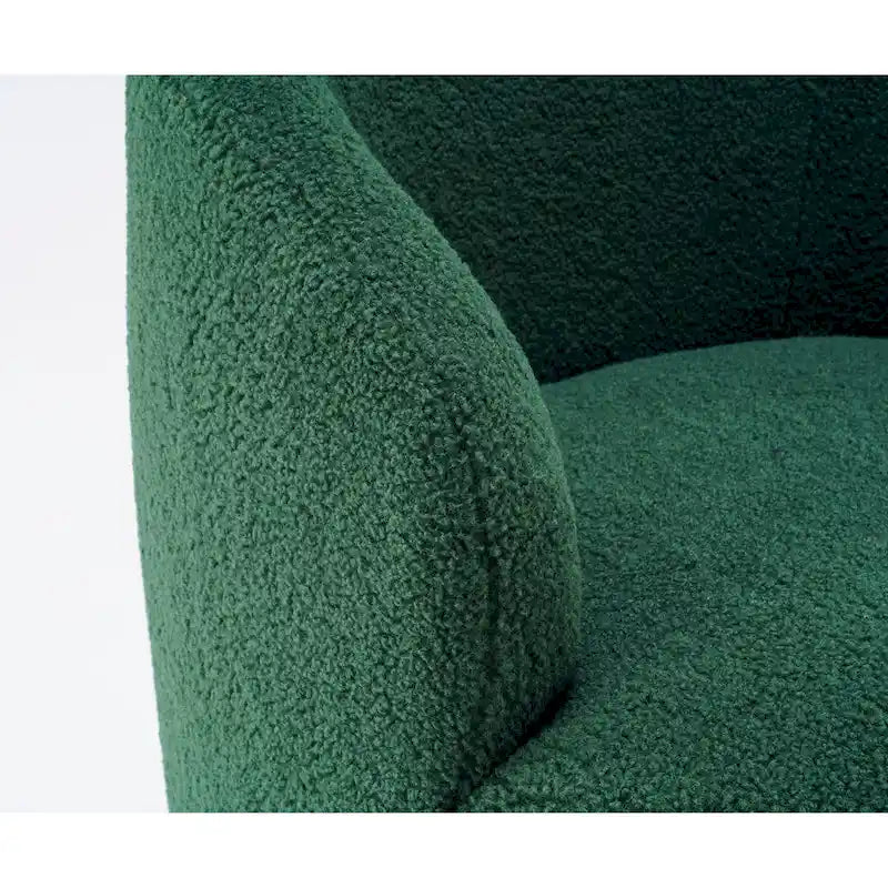 Fauteuil tonneau pivotant à 360° en tissu chenille avec base circulaire en métal