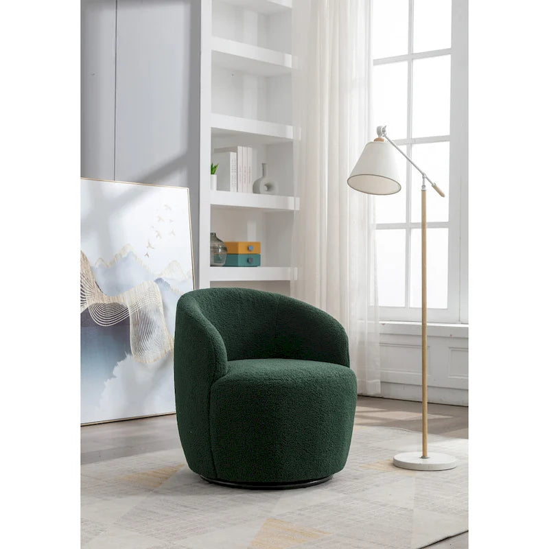Sillón barril giratorio de 360° tapizado en chenilla con base de aro metálico
