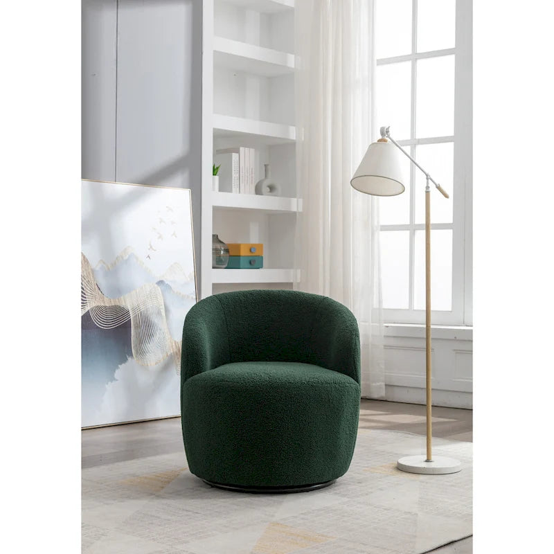 Sillón barril giratorio de 360° tapizado en chenilla con base de aro metálico