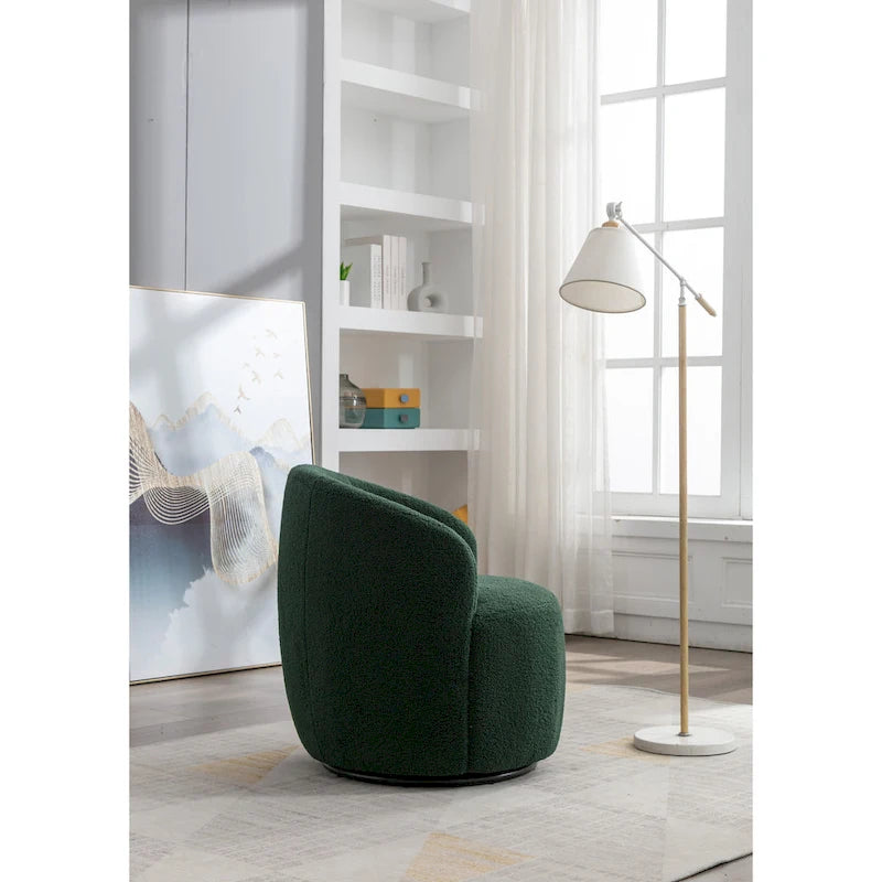 Sillón barril giratorio de 360° tapizado en chenilla con base de aro metálico