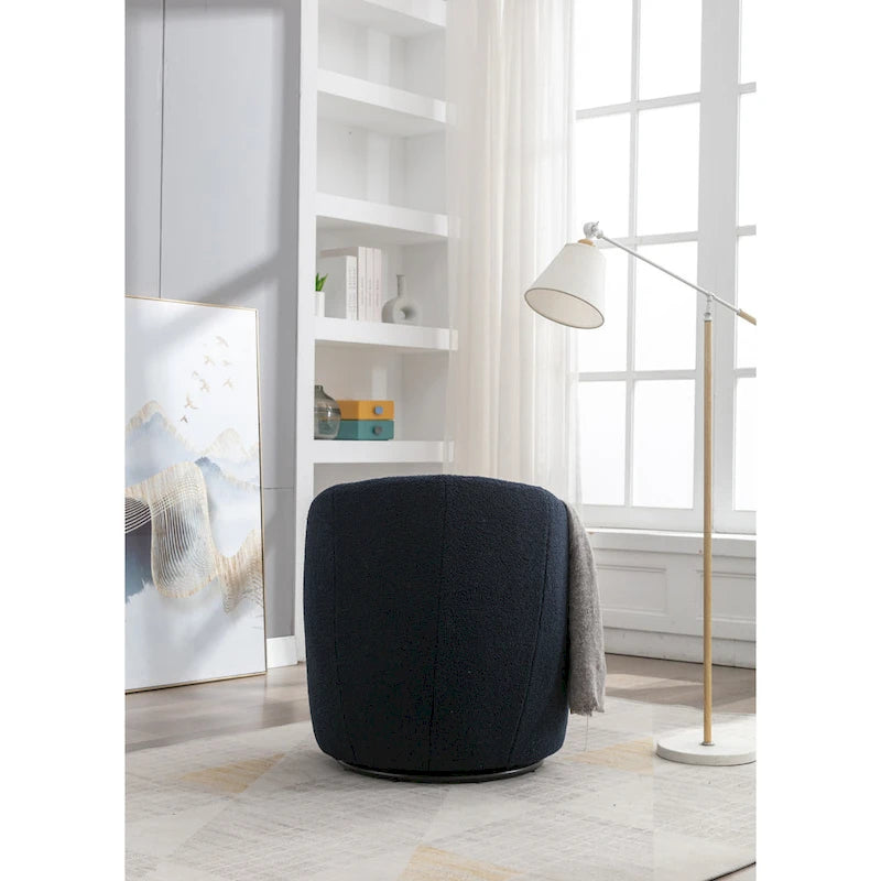 Sillón barril giratorio de 360° tapizado en chenilla con base de aro metálico