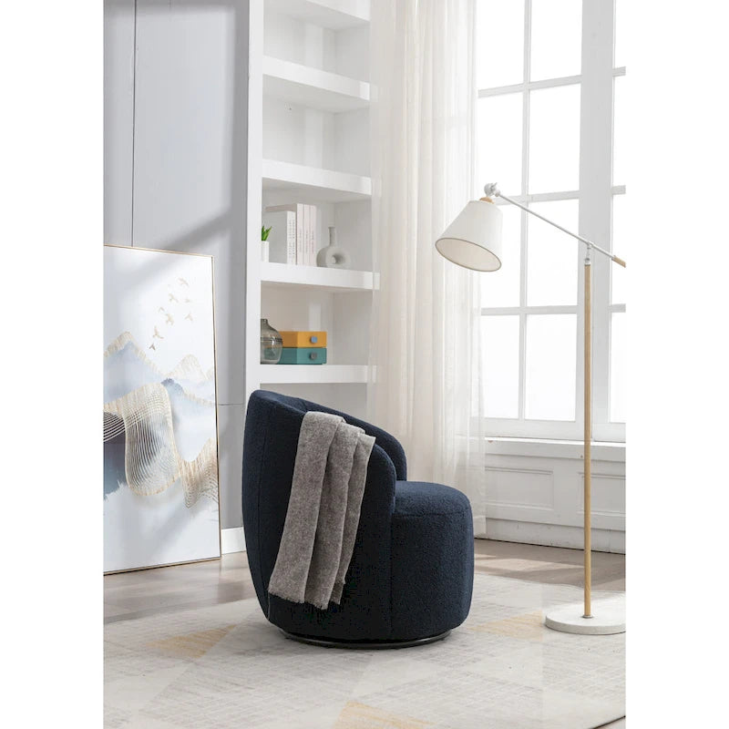 Sillón barril giratorio de 360° tapizado en chenilla con base de aro metálico