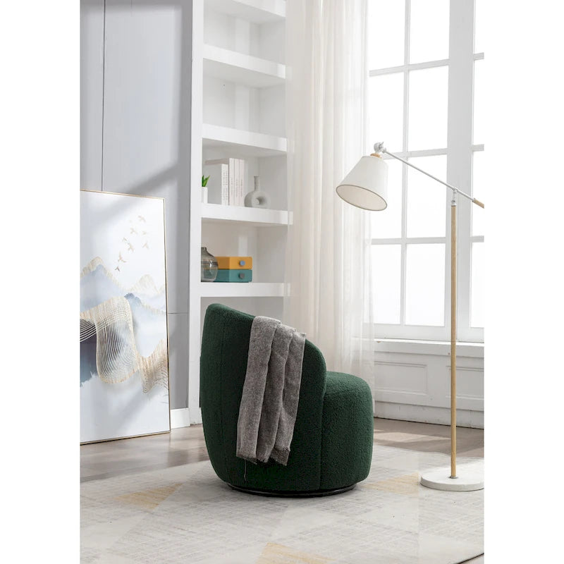 Sillón barril giratorio de 360° tapizado en chenilla con base de aro metálico