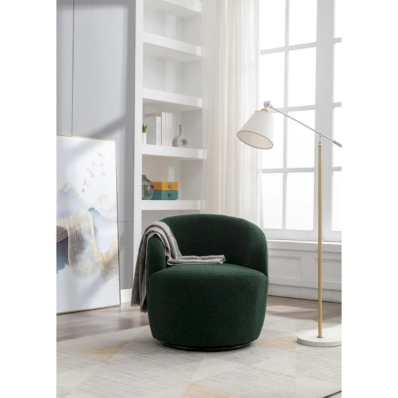 Sillón barril giratorio de 360° tapizado en chenilla con base de aro metálico