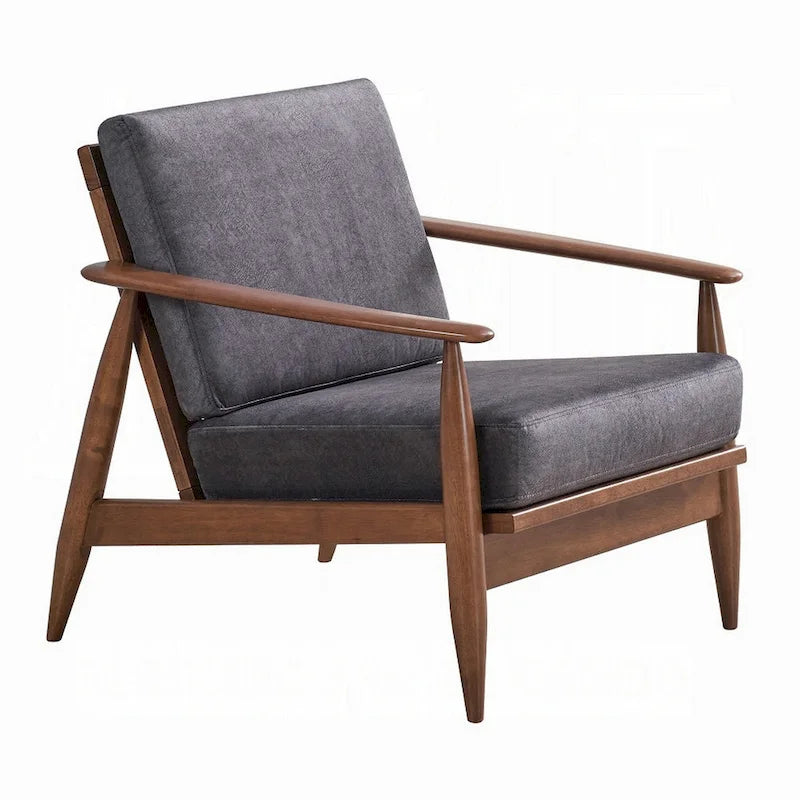Fauteuil club en tissu gris charbon avec structure en bois marron