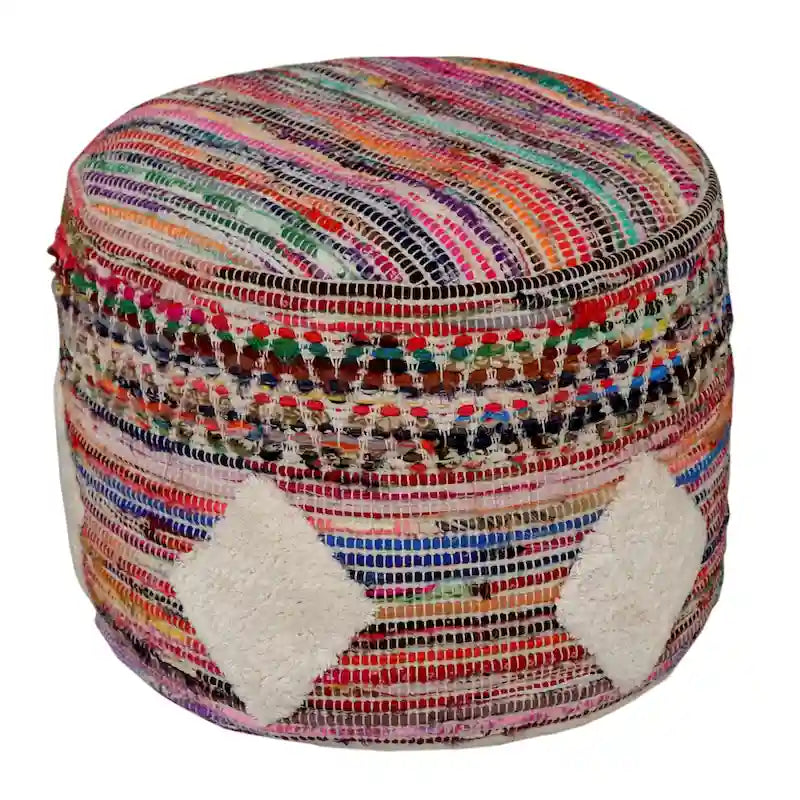 Pouf ottoman rond à motifs géométriques - multicolore arc-en-ciel