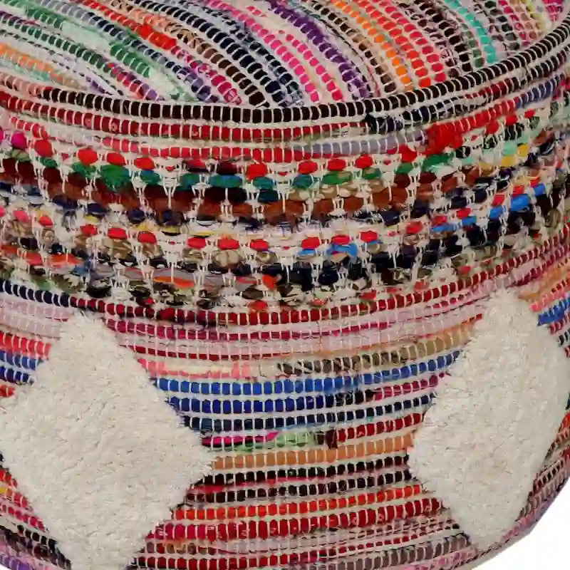 Pouf ottoman rond à motifs géométriques - multicolore arc-en-ciel