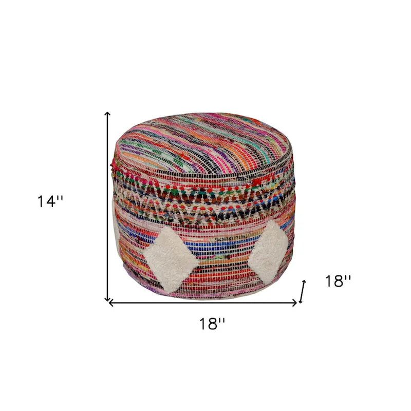 Pouf ottoman rond à motifs géométriques - multicolore arc-en-ciel