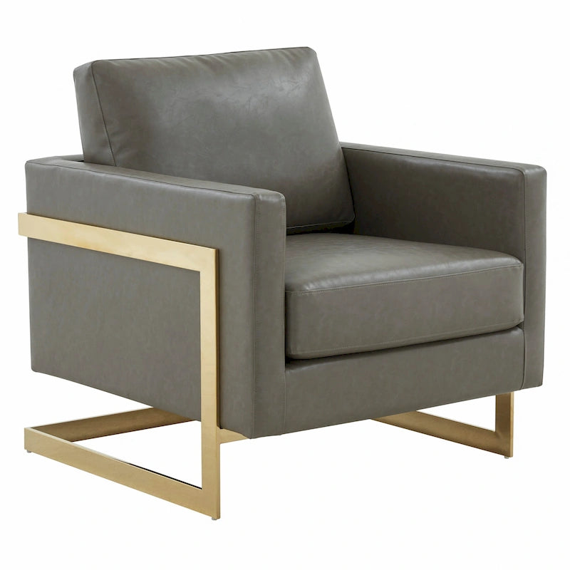 Fauteuil d'appoint géométrique en cuir avec base en acier inoxydable doré