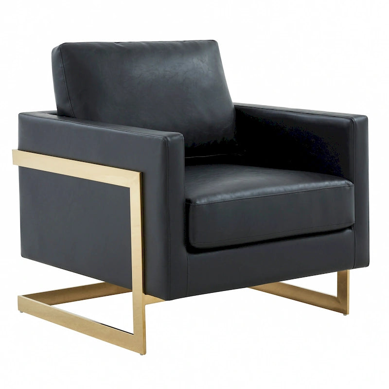 Fauteuil d'appoint géométrique en cuir avec base en acier inoxydable doré