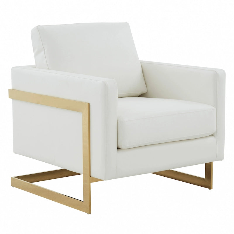 Fauteuil d'appoint géométrique en cuir avec base en acier inoxydable doré