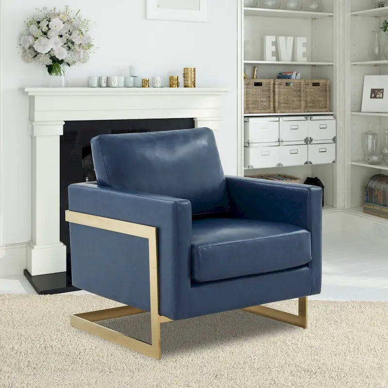 Fauteuil d'appoint géométrique en cuir avec base en acier inoxydable doré