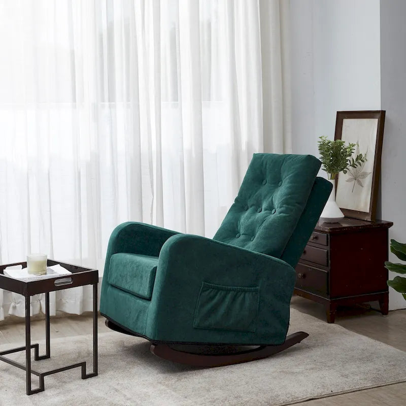 High-Back Tufted Rocking Chair with Side Pocket