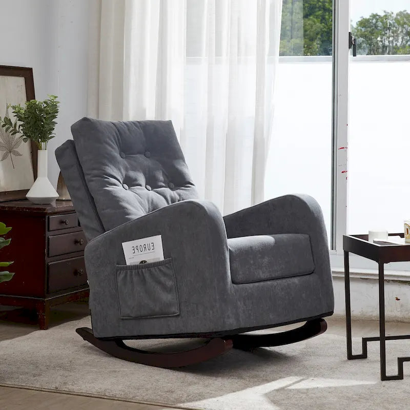 High-Back Tufted Rocking Chair with Side Pocket