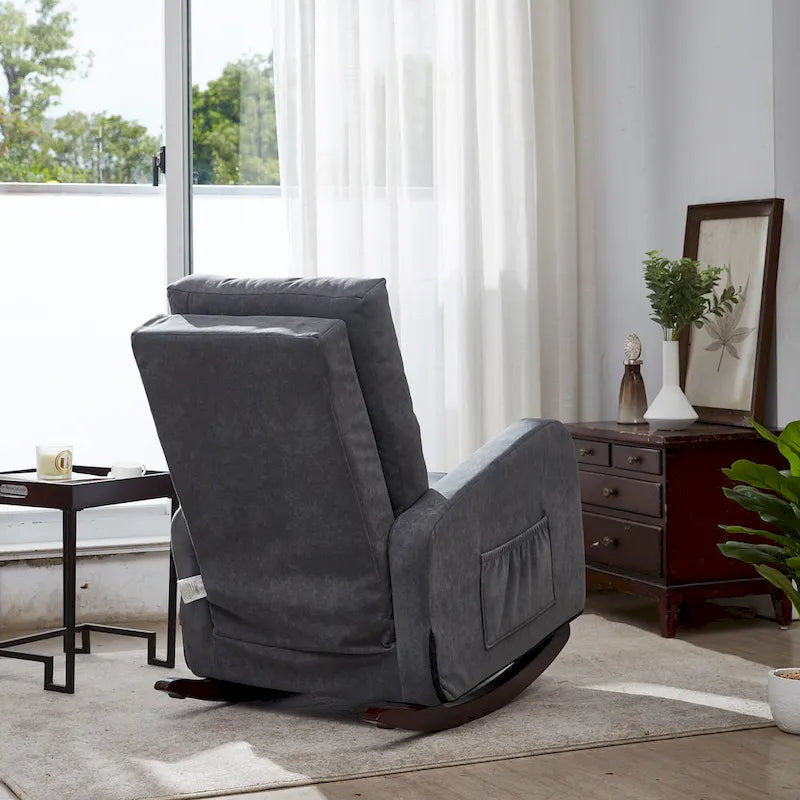 High-Back Tufted Rocking Chair with Side Pocket