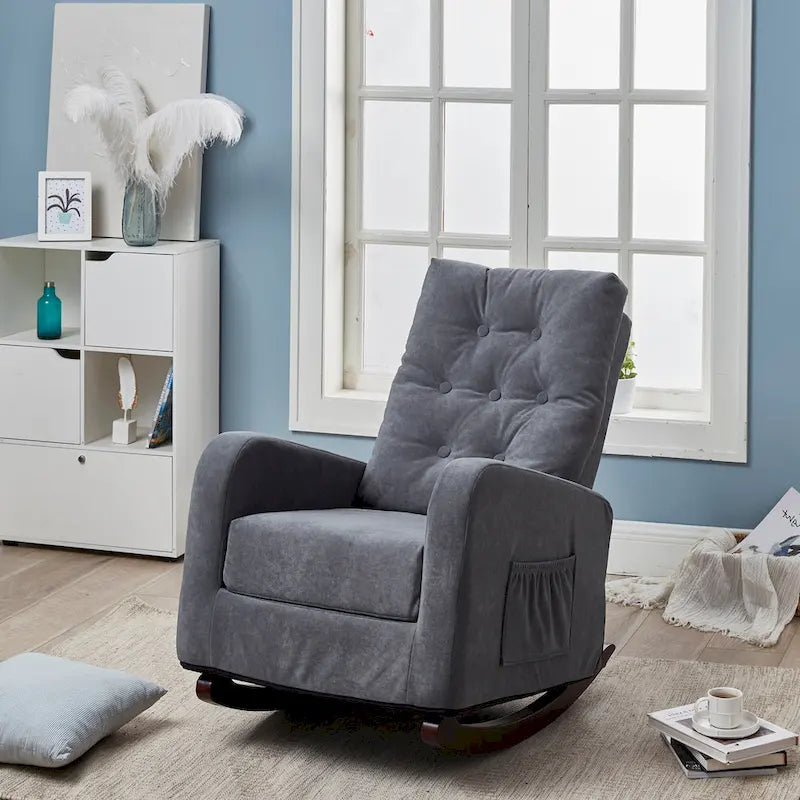 High-Back Tufted Rocking Chair with Side Pocket