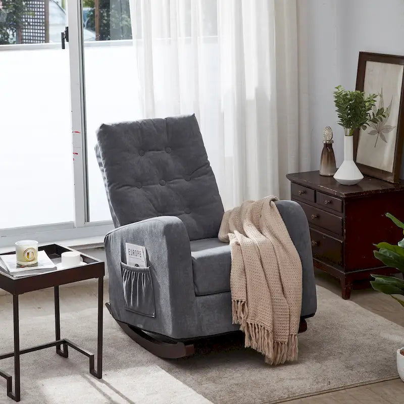 High-Back Tufted Rocking Chair with Side Pocket