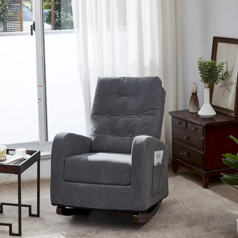 High-Back Tufted Rocking Chair with Side Pocket