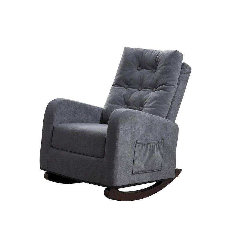 High-Back Tufted Rocking Chair with Side Pocket