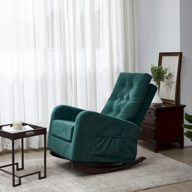 High-Back Tufted Rocking Chair with Side Pocket