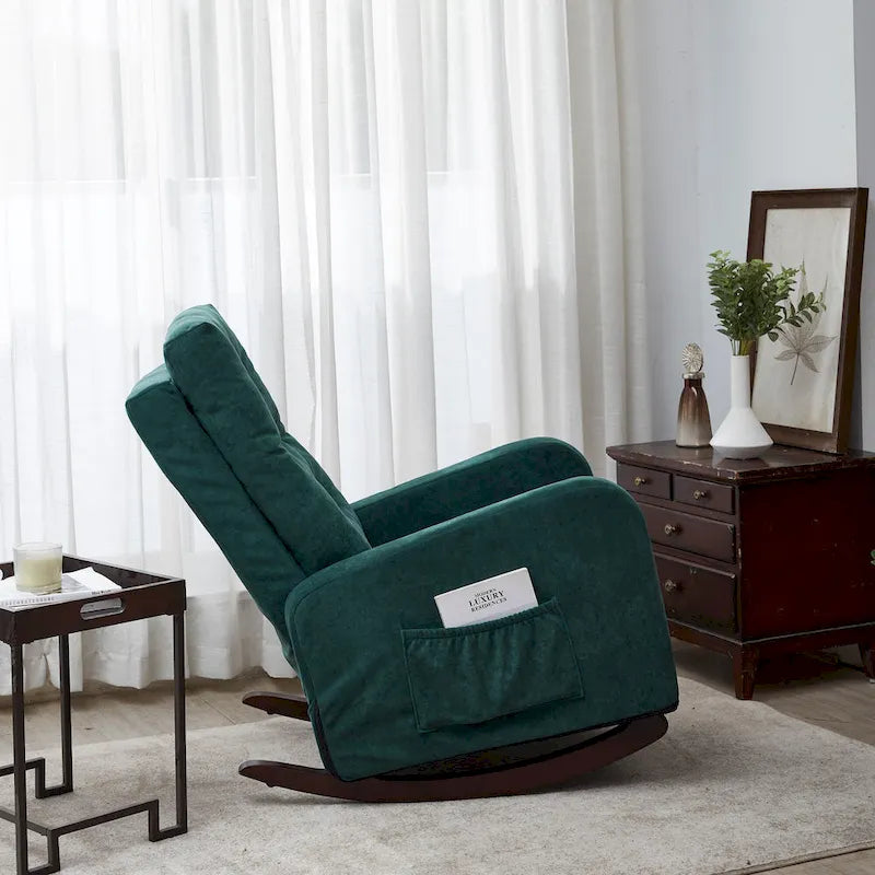 High-Back Tufted Rocking Chair with Side Pocket