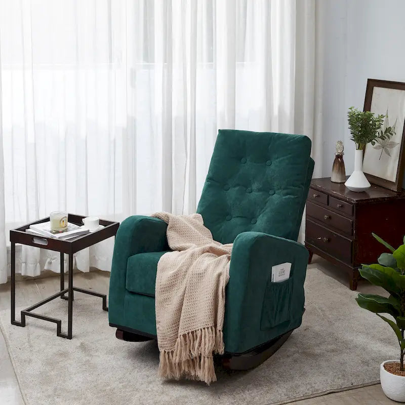 High-Back Tufted Rocking Chair with Side Pocket