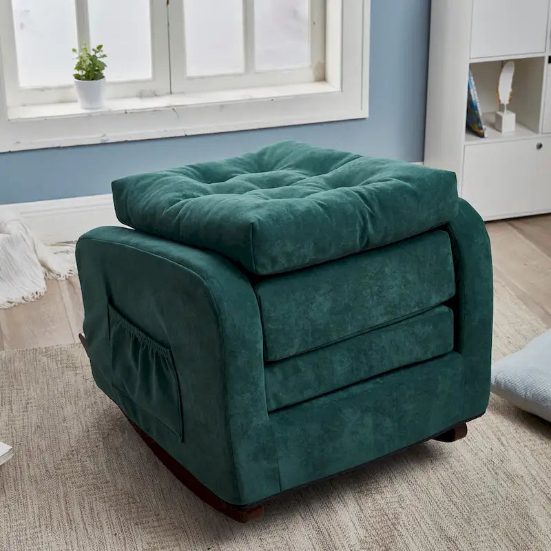 High-Back Tufted Rocking Chair with Side Pocket