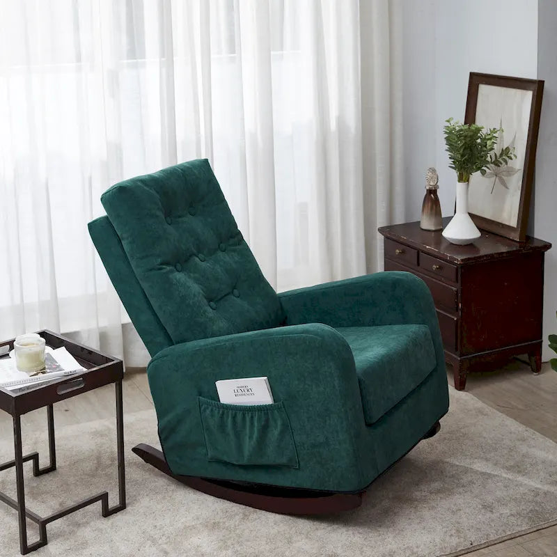 High-Back Tufted Rocking Chair with Side Pocket