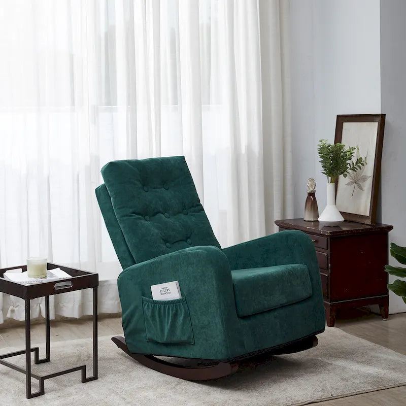 High-Back Tufted Rocking Chair with Side Pocket