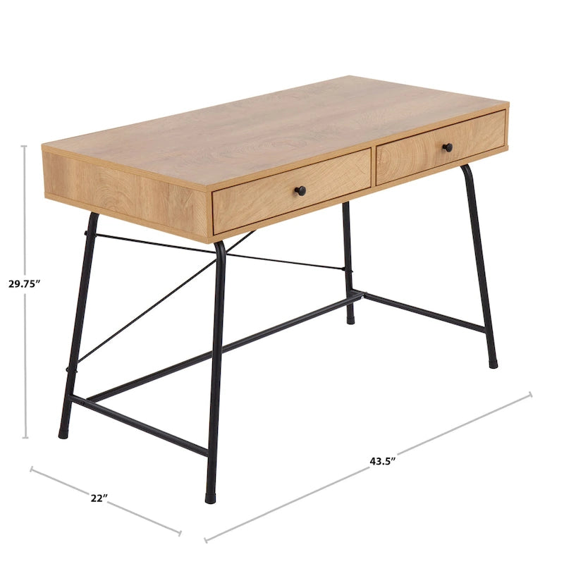Escritorio industrial con tablero de madera, cajón extraíble y estructura de metal