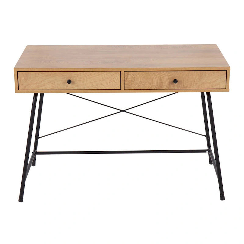 Escritorio industrial con tablero de madera, cajón extraíble y estructura de metal