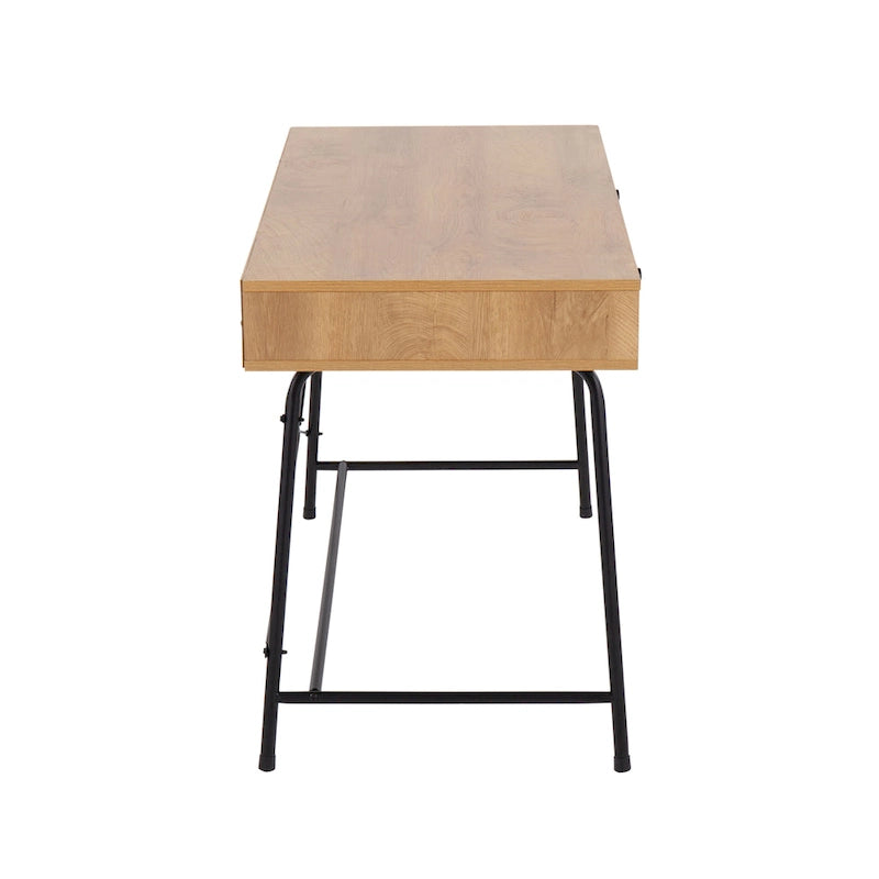 Escritorio industrial con tablero de madera, cajón extraíble y estructura de metal