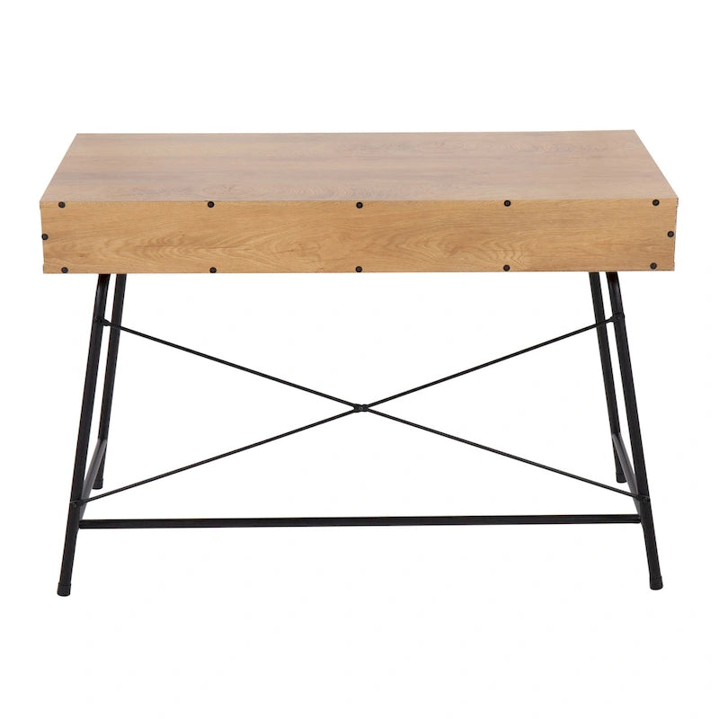 Escritorio industrial con tablero de madera, cajón extraíble y estructura de metal