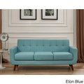 Mid-Century-Sofa aus Leinen mit Knopfheftung, Holzbeinen und gewickelten Federkernpolstern