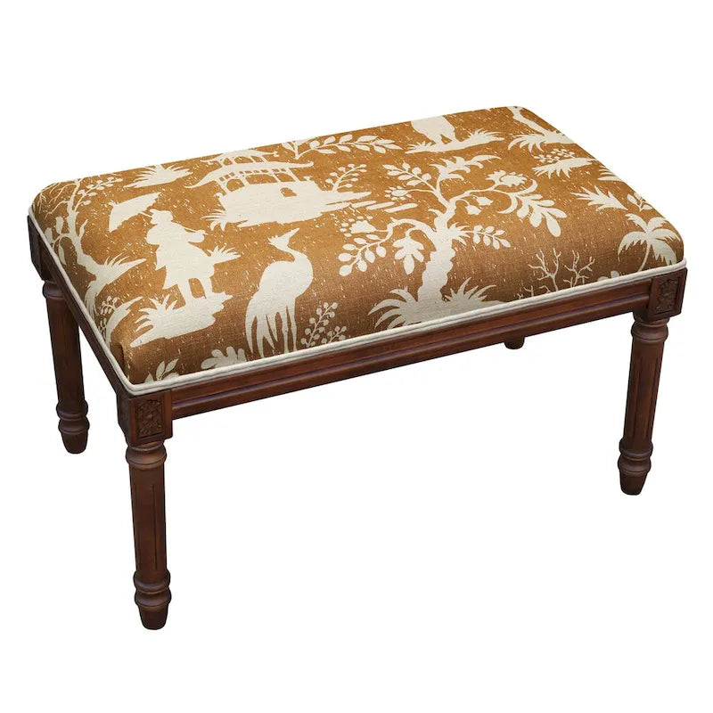 Gepolsterte Sitzbank aus bedrucktem Leinen im Chinoiserie-Stil