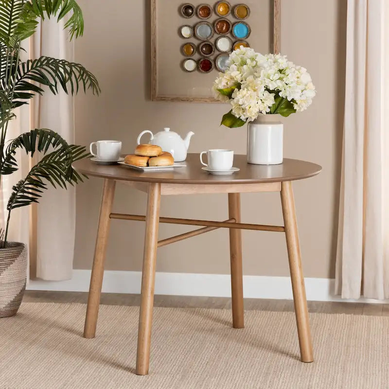 Denmark Mid-Century Modern French Oak Brown Finished Rubberwood Dining Table - N/A