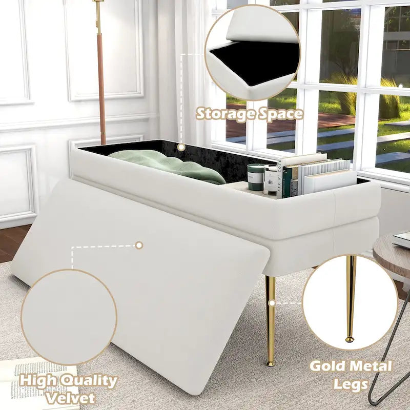 Velvet Storage Ottoman Bench