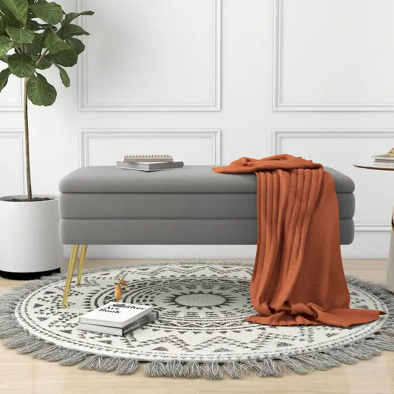 Velvet Storage Ottoman Bench