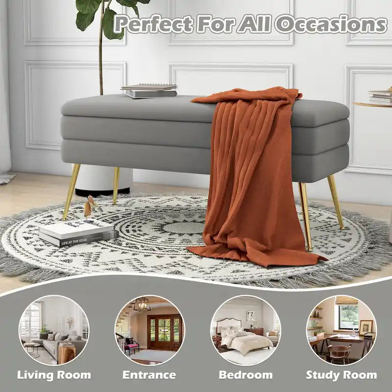 Velvet Storage Ottoman Bench
