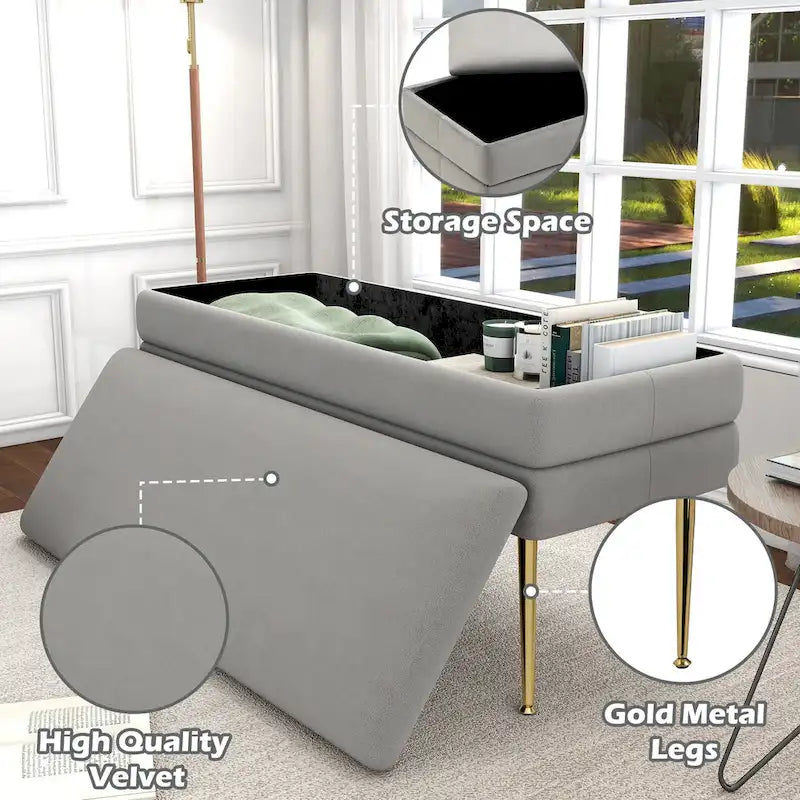 Velvet Storage Ottoman Bench