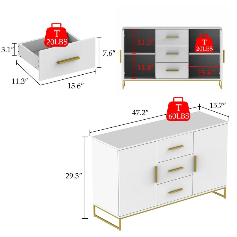 Credenza industriale con 2 ante e 3 cassetti