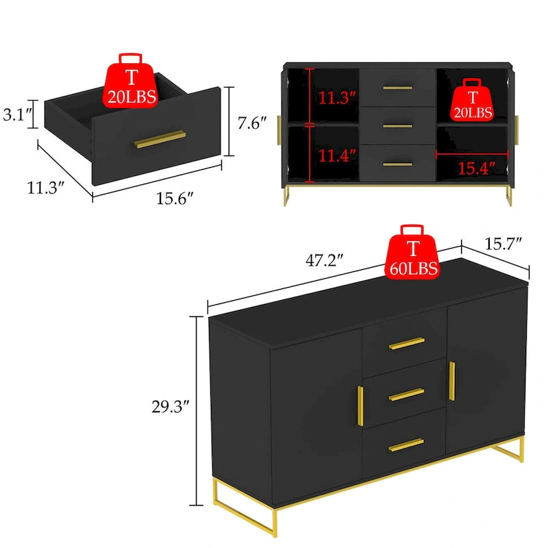Credenza industriale con 2 ante e 3 cassetti