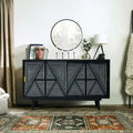 Mid-Century Modern Solid Mango Wood Sideboard with Geometric Doors