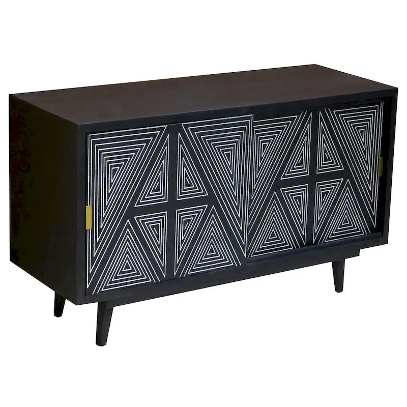 Credenza moderna mid-century in legno massello di mango con ante geometriche